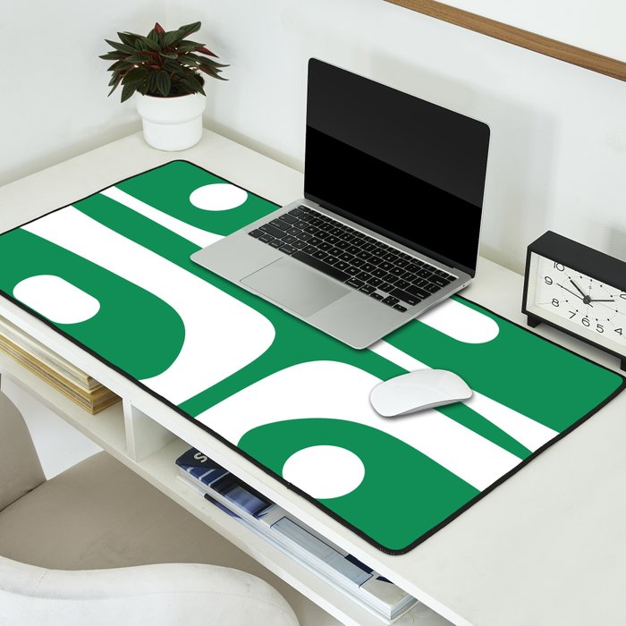 Mid-Century Modern Piquet Minimalist Abstract in Kelly Green and White Desk Mat Gallery Image 2