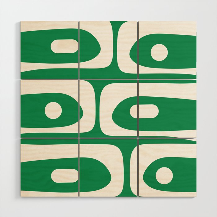 Mid-Century Modern Piquet Minimalist Abstract in Kelly Green and White Wood Wall Art Gallery Image 1