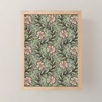 Climbing Leaves Floral Stripe Sage Green and Pink Mini Art Print Gallery Image 1