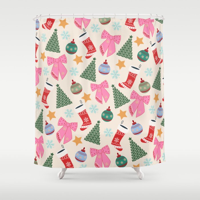 Cute Christmas Shower Curtain Gallery Image 1