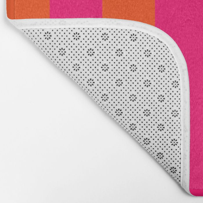 Bright Neon Pink and Orange Vertical Cabana Tent Stripes Bath Mat Gallery Image 2