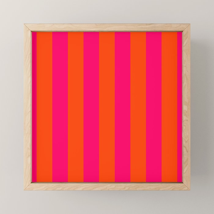 Bright Neon Pink and Orange Vertical Cabana Tent Stripes Mini Art Print Gallery Image 1