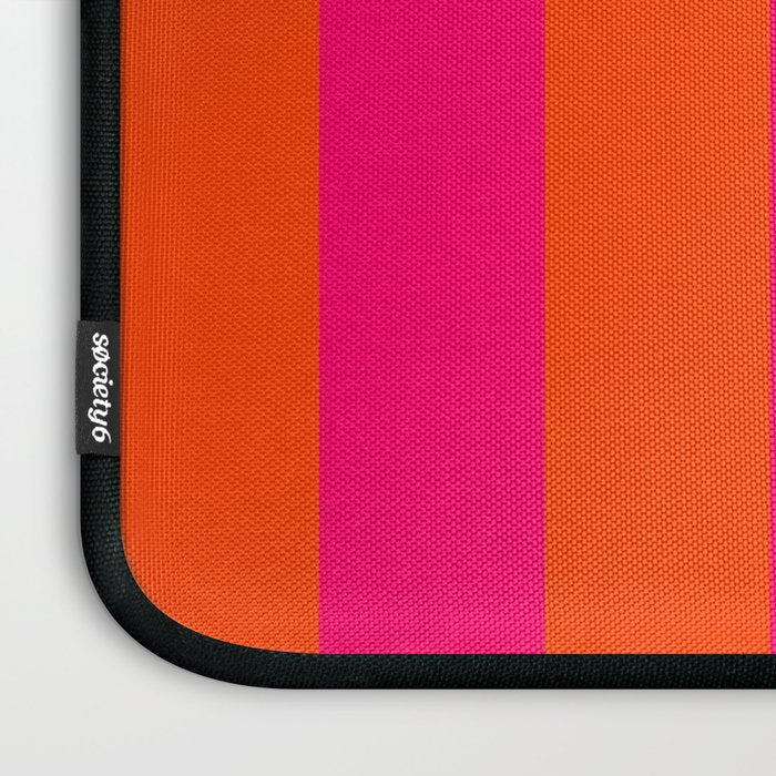 Bright Neon Pink and Orange Vertical Cabana Tent Stripes Laptop Sleeve Gallery Image 3