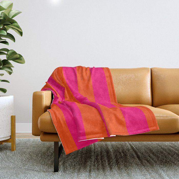 Bright Neon Pink and Orange Vertical Cabana Tent Stripes Throw Blanket Gallery Image 1