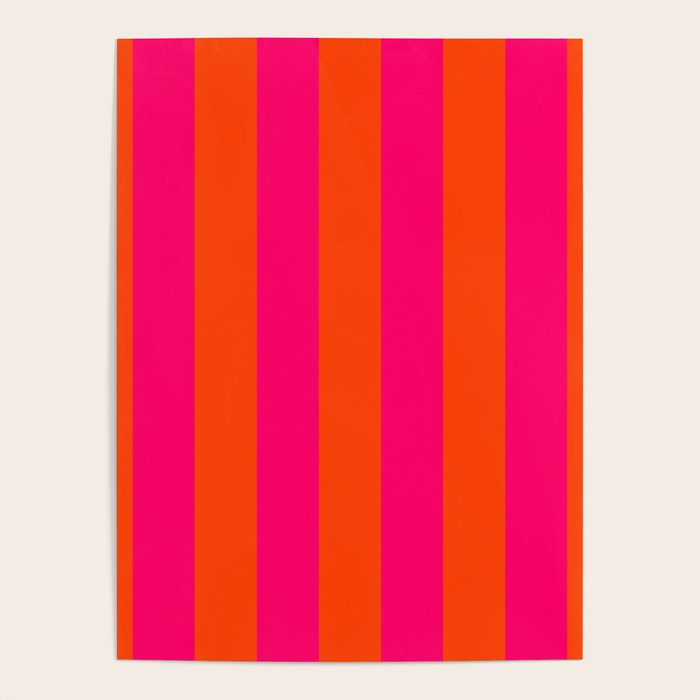 Bright Neon Pink and Orange Vertical Cabana Tent Stripes Poster Gallery Image 1