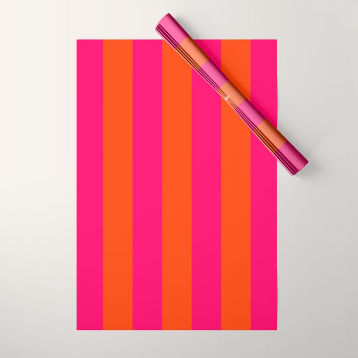Bright Neon Pink and Orange Vertical Cabana Tent Stripes Wrapping Paper Gallery Image 1