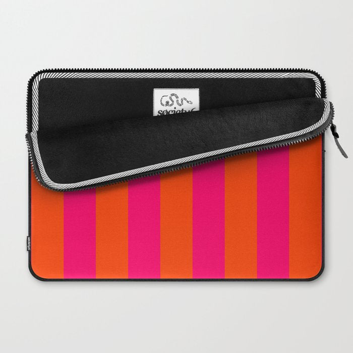 Bright Neon Pink and Orange Vertical Cabana Tent Stripes Laptop Sleeve Gallery Image 2