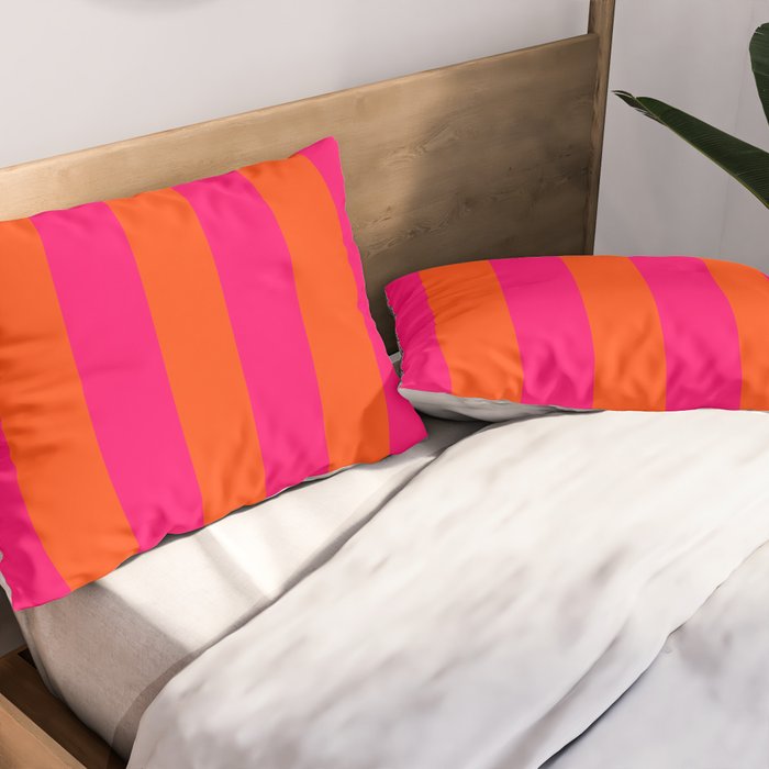 Bright Neon Pink and Orange Vertical Cabana Tent Stripes Pillow Sham Gallery Image 2