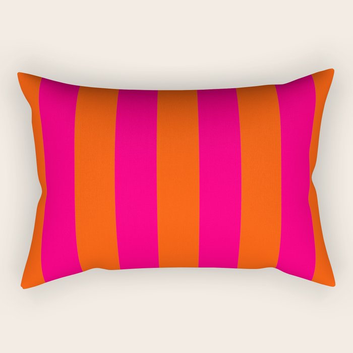 Bright Neon Pink and Orange Vertical Cabana Tent Stripes Rectangular Pillow Gallery Image 1