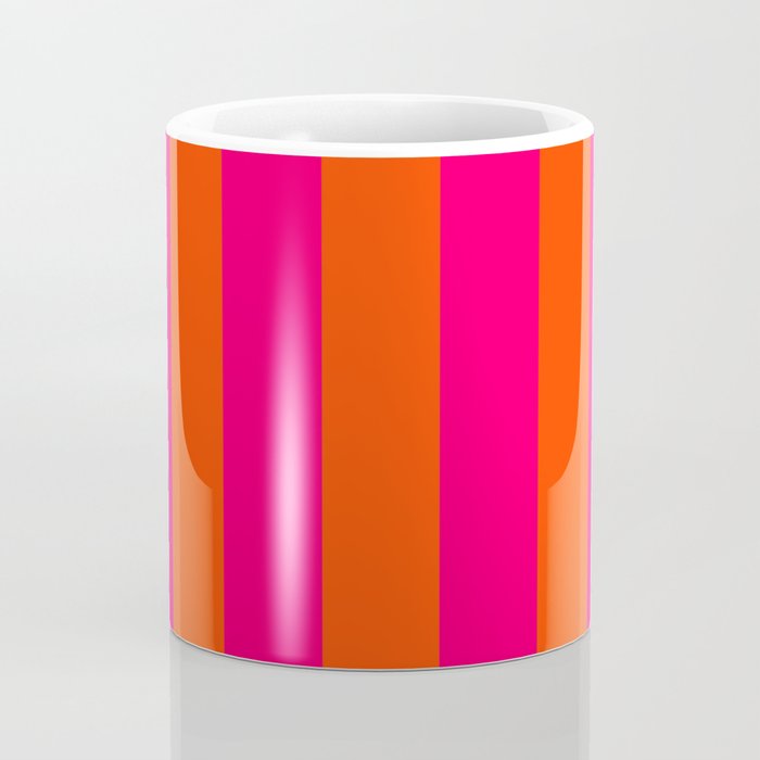 Bright Neon Pink and Orange Vertical Cabana Tent Stripes Coffee Mug Gallery Image 4