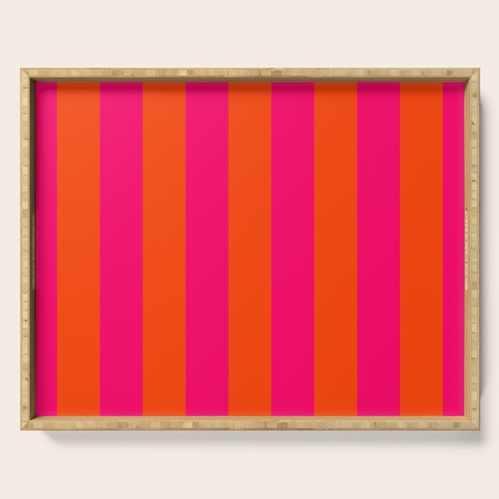 Bright Neon Pink and Orange Vertical Cabana Tent Stripes Serving Tray Gallery Image 1
