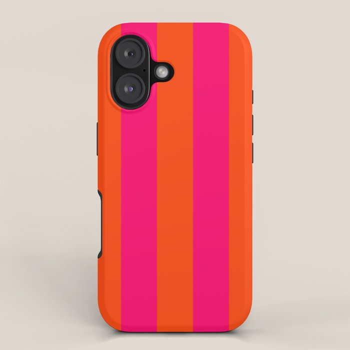 Bright Neon Pink and Orange Vertical Cabana Tent Stripes iPhone Case Gallery Image 1