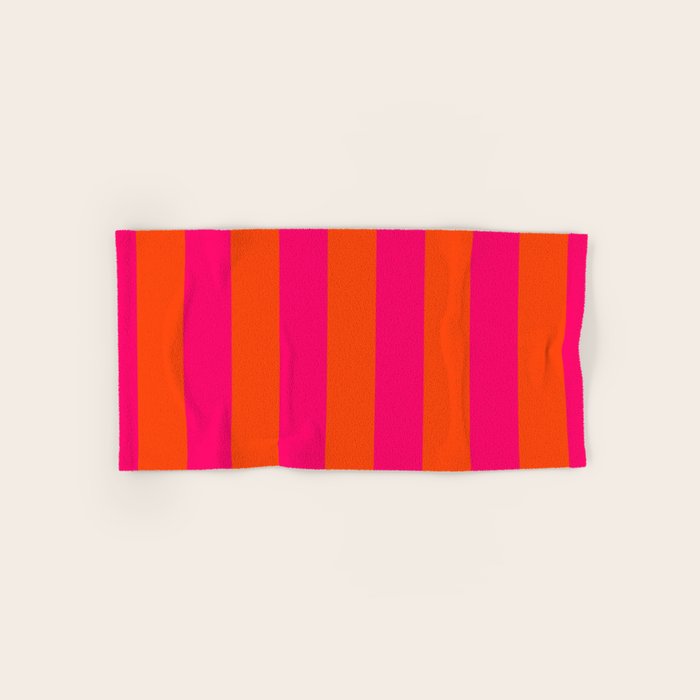 Bright Neon Pink and Orange Vertical Cabana Tent Stripes Towels Gallery Image 1
