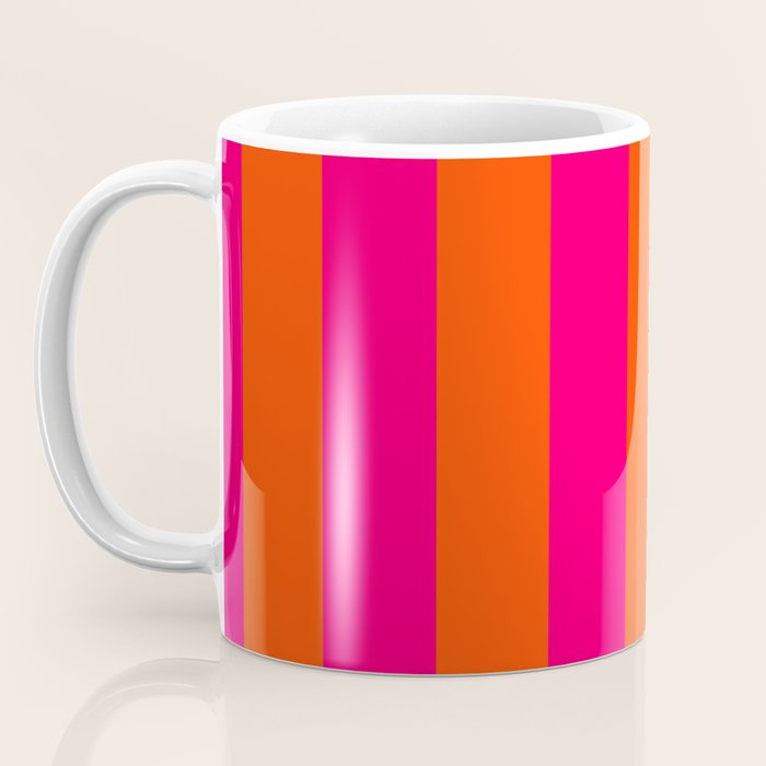 Bright Neon Pink and Orange Vertical Cabana Tent Stripes Coffee Mug Gallery Image 3