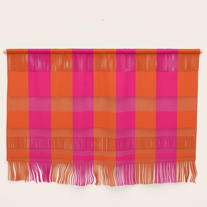Bright Neon Pink and Orange Vertical Cabana Tent Stripes Wall Hanging Gallery Image 1