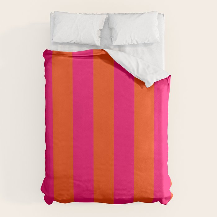 Bright Neon Pink and Orange Vertical Cabana Tent Stripes Duvet Cover Gallery Image 6