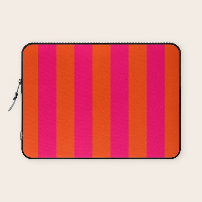 Bright Neon Pink and Orange Vertical Cabana Tent Stripes Laptop Sleeve Gallery Image 1