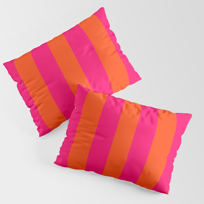 Bright Neon Pink and Orange Vertical Cabana Tent Stripes Pillow Sham Gallery Image 3