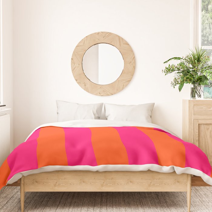 Bright Neon Pink and Orange Vertical Cabana Tent Stripes Duvet Cover Gallery Image 3