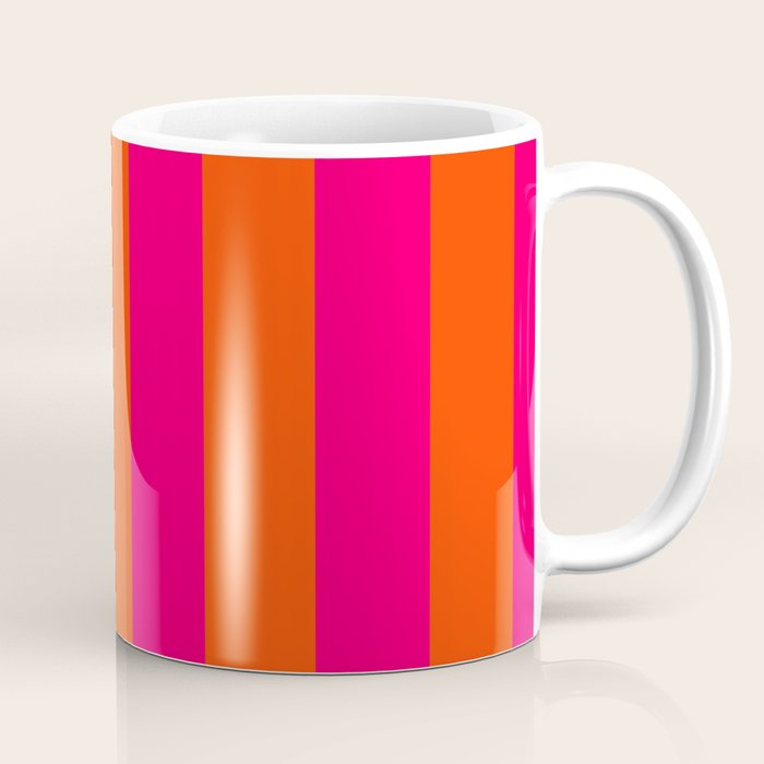 Bright Neon Pink and Orange Vertical Cabana Tent Stripes Coffee Mug Gallery Image 1