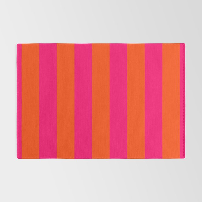Bright Neon Pink and Orange Vertical Cabana Tent Stripes Rug Gallery Image 2