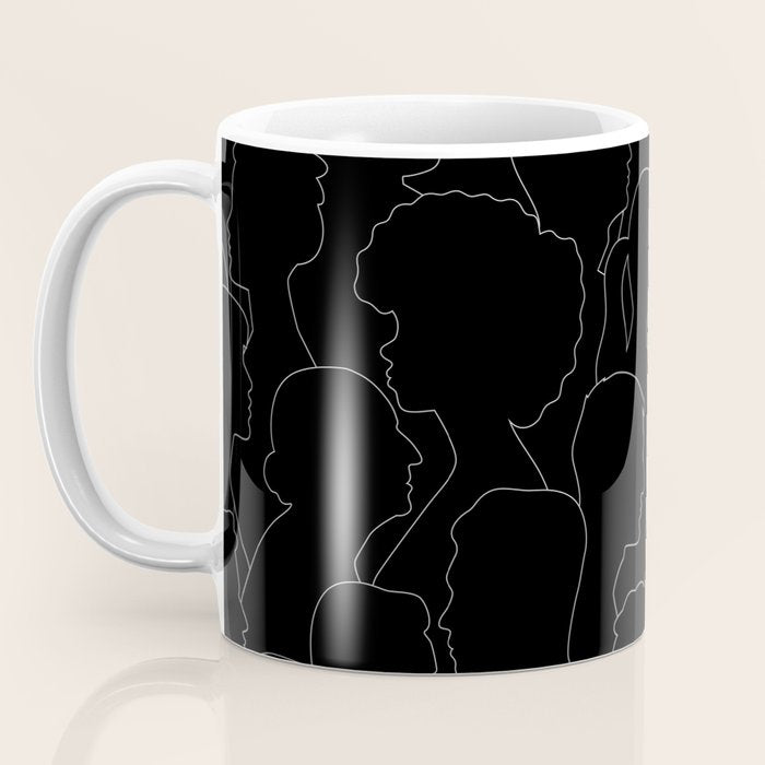 Black and white diverse people crowd pattern Coffee Mug Gallery Image 3