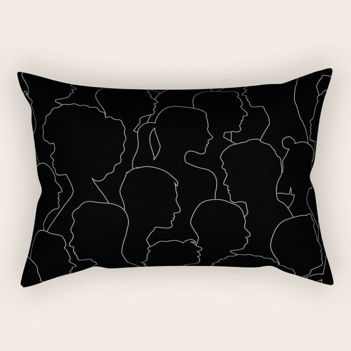 Black and white diverse people crowd pattern Rectangular Pillow Gallery Image 1