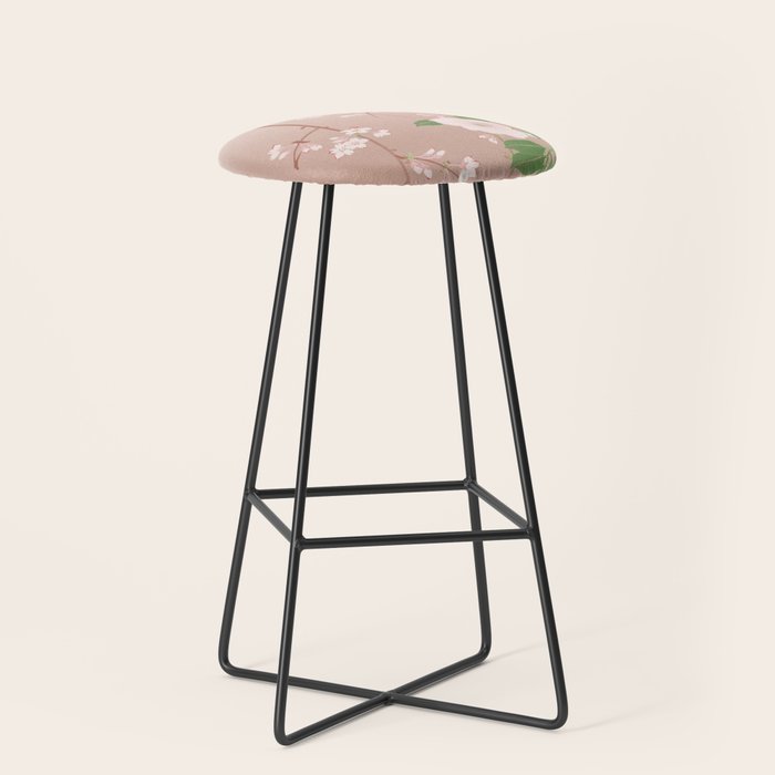 Japanese Spring Flowers Vintage Kimono Pattern Stool Gallery Image 1