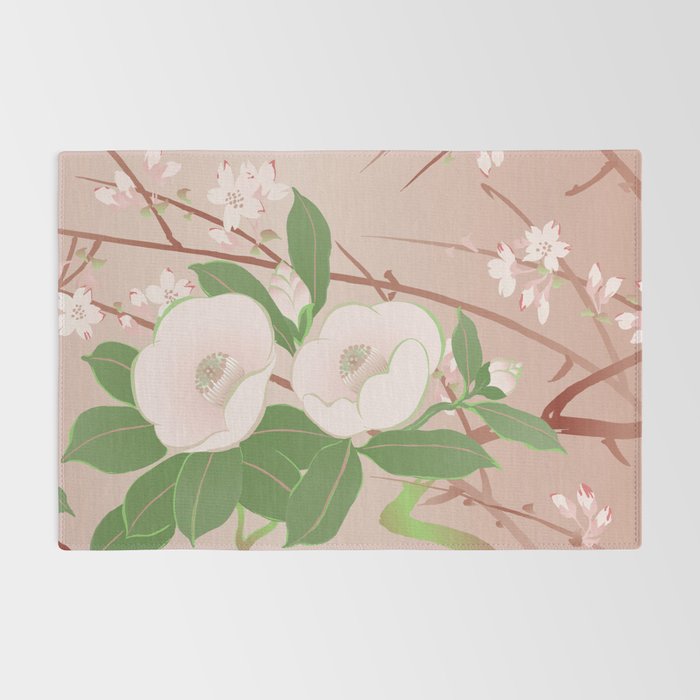Japanese Spring Flowers Vintage Kimono Pattern Rug Gallery Image 2