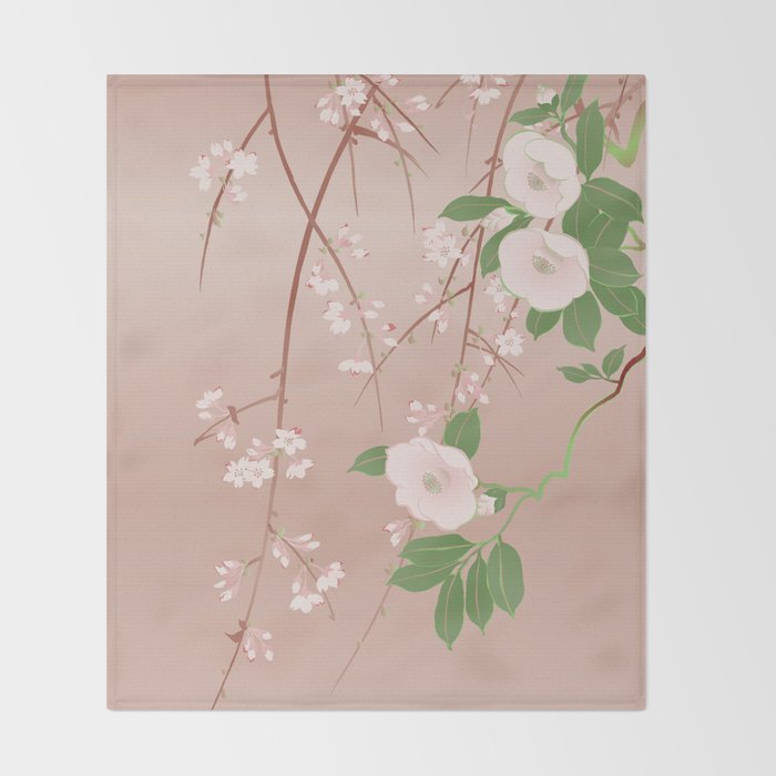 Japanese Spring Flowers Vintage Kimono Pattern Throw Blanket Gallery Image 2