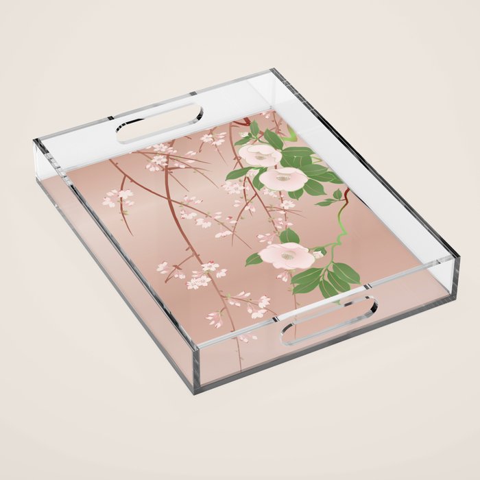 Japanese Spring Flowers Vintage Kimono Pattern Acrylic Tray Gallery Image 1