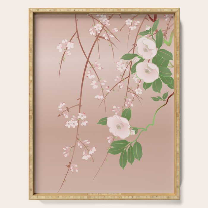 Japanese Spring Flowers Vintage Kimono Pattern Serving Tray Gallery Image 1