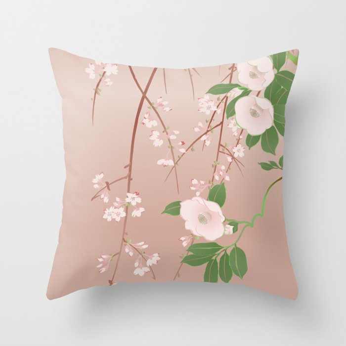 Japanese Spring Flowers Vintage Kimono Pattern Throw Pillow Gallery Image 6