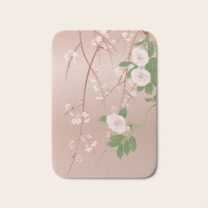 Japanese Spring Flowers Vintage Kimono Pattern Bath Mat Gallery Image 1