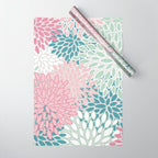 Floral Blooms, Soft Pink, Green and Teal, Design Prints Wrapping Paper Gallery Image 1