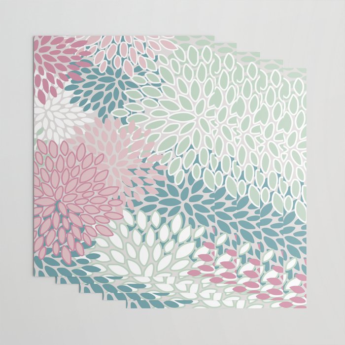 Floral Blooms, Soft Pink, Green and Teal, Design Prints Wrapping Paper Gallery Image 3