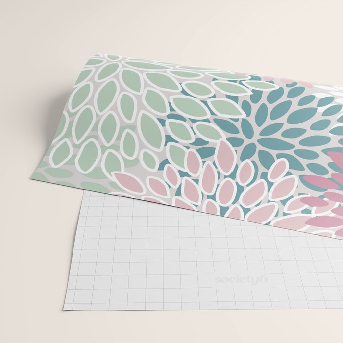 Floral Blooms, Soft Pink, Green and Teal, Design Prints Wrapping Paper Gallery Image 2