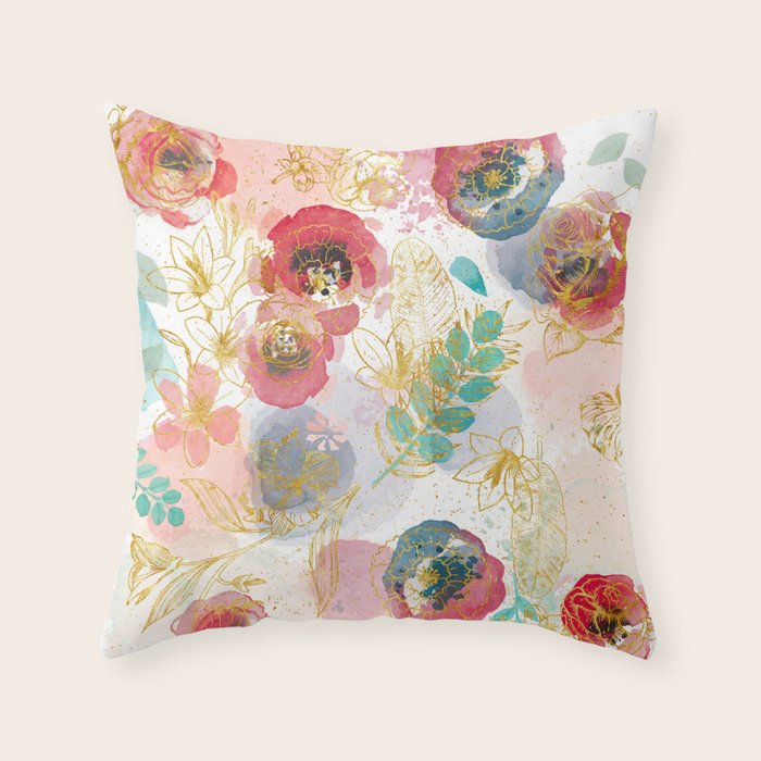 Golden flowers Throw Pillow Gallery Image 1