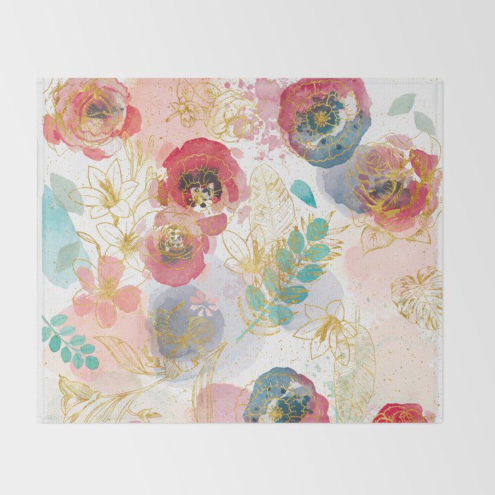 Golden flowers Throw Blanket Gallery Image 2