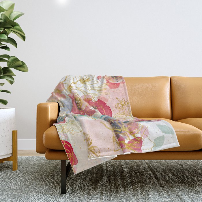 Golden flowers Throw Blanket Gallery Image 1
