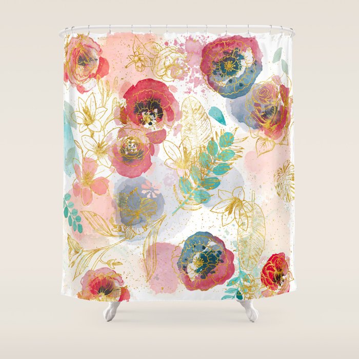 Golden flowers Shower Curtain Gallery Image 1