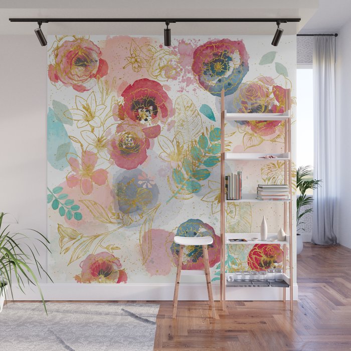 Golden flowers Wall Mural Gallery Image 1
