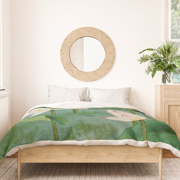 Lotus flowers A -  Minhwa-Korean traditional/folk art Duvet Cover Gallery Image 3