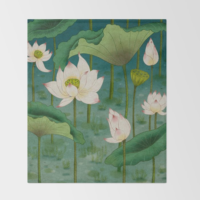 Lotus flowers A -  Minhwa-Korean traditional/folk art Throw Blanket Gallery Image 2