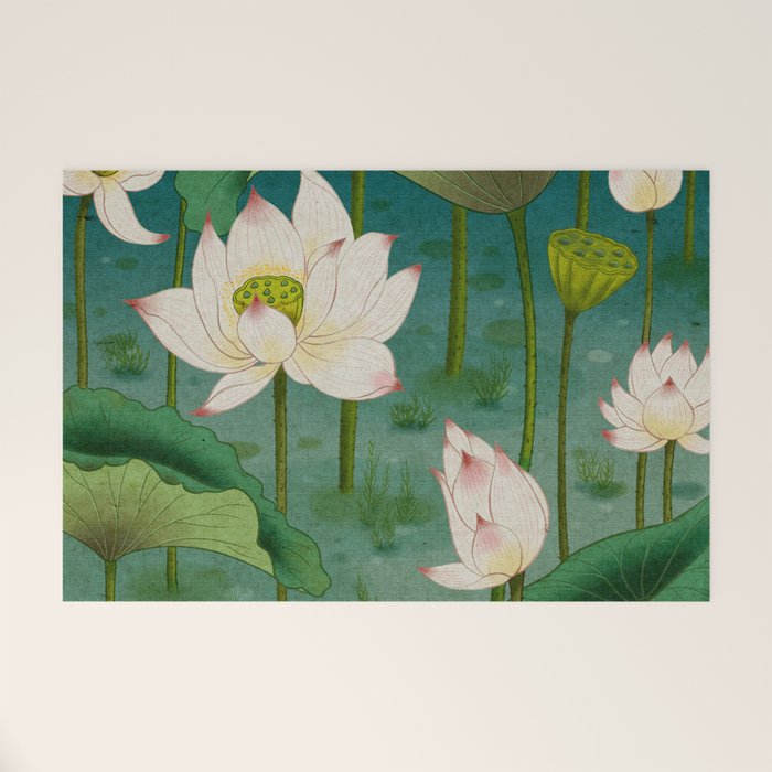 Lotus flowers A -  Minhwa-Korean traditional/folk art Welcome Mat Gallery Image 1