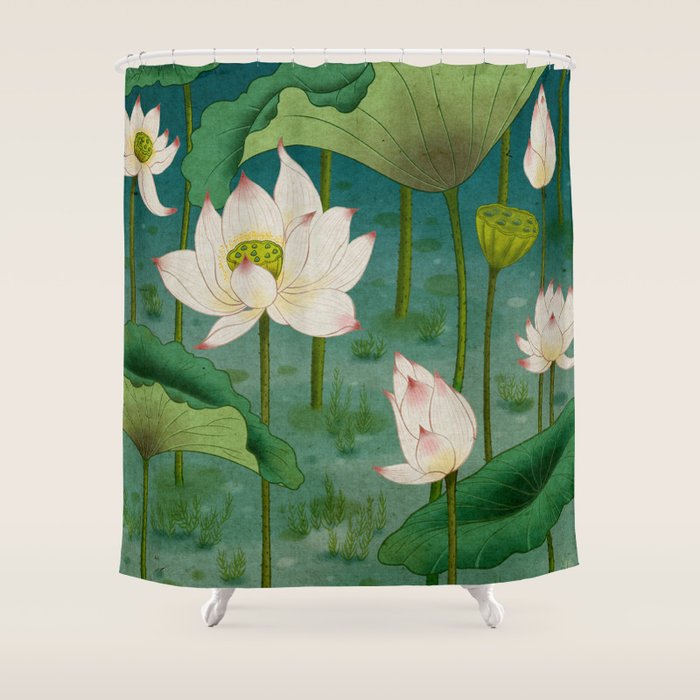 Lotus flowers A -  Minhwa-Korean traditional/folk art Shower Curtain Gallery Image 1