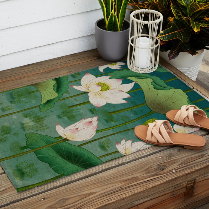Lotus flowers A -  Minhwa-Korean traditional/folk art Outdoor Rug Gallery Image 2