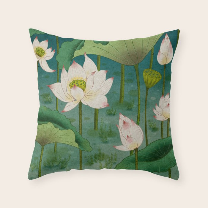 Lotus flowers A -  Minhwa-Korean traditional/folk art Throw Pillow Gallery Image 1