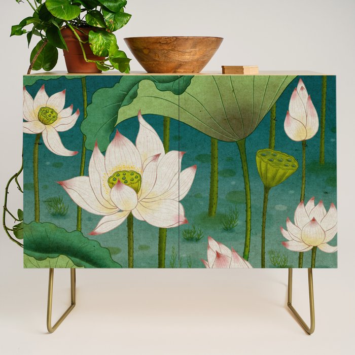 Lotus flowers A -  Minhwa-Korean traditional/folk art Credenza Gallery Image 1