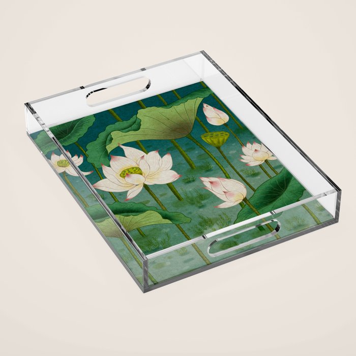 Lotus flowers A -  Minhwa-Korean traditional/folk art Acrylic Tray Gallery Image 1
